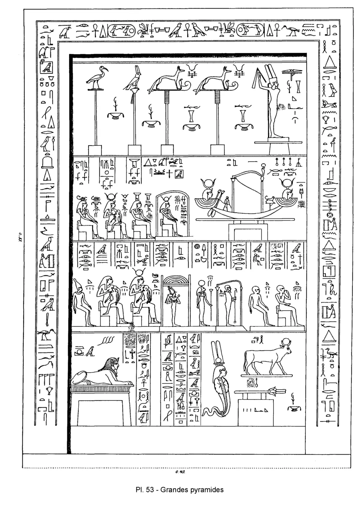 A plate of 1872 showing the Inventory Stela, a rectangular stone covered in small figures of gods and columns of hieroglyphs.