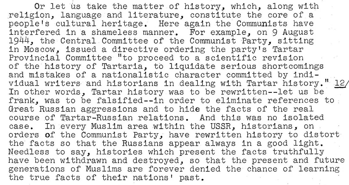 The typed paragraph from page 9 of the paper, with the order to revise the history of Tartaria and footnote mark 12.