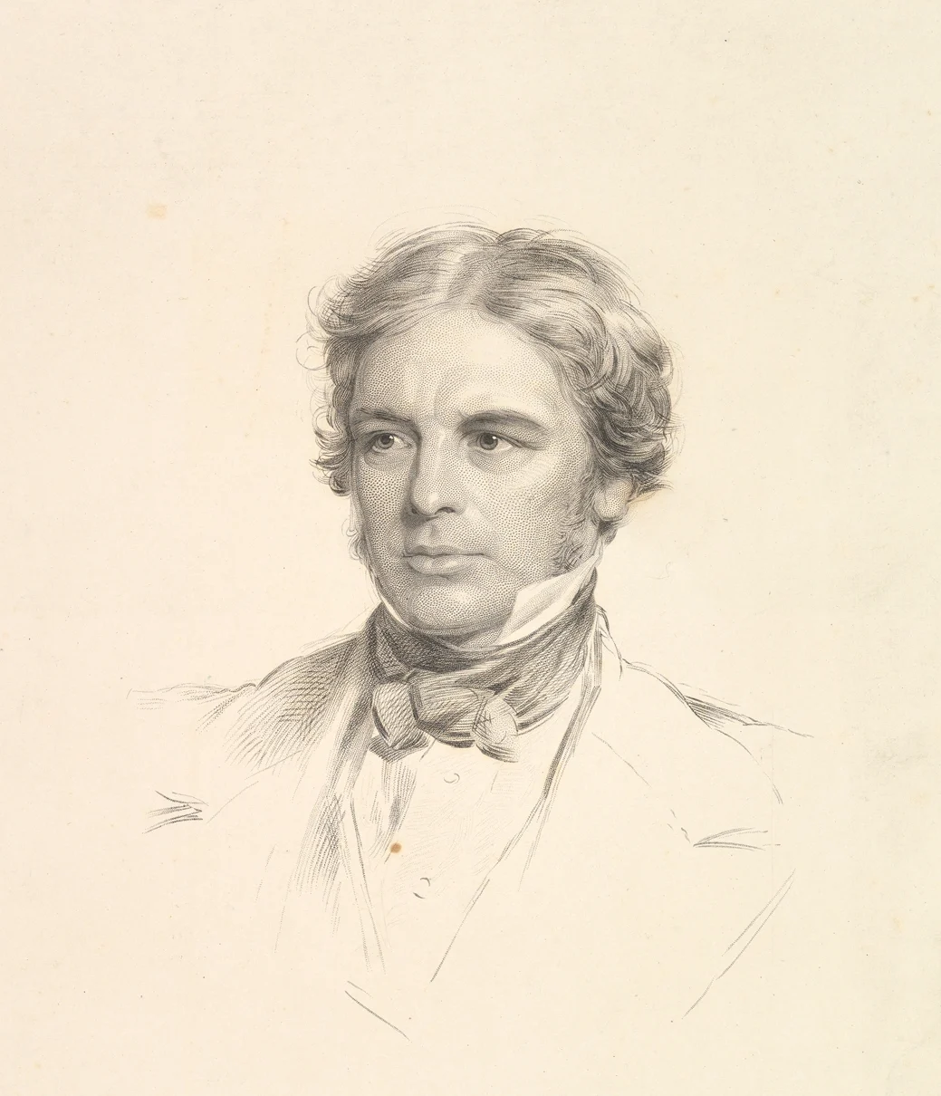 An engraved portrait of a man in his fifties with wavy hair and a high collar.